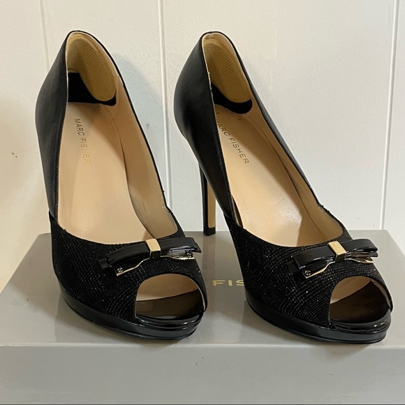 Cute black stilettos with bow detail open toed high heeled shoes - Picture 2 of 11